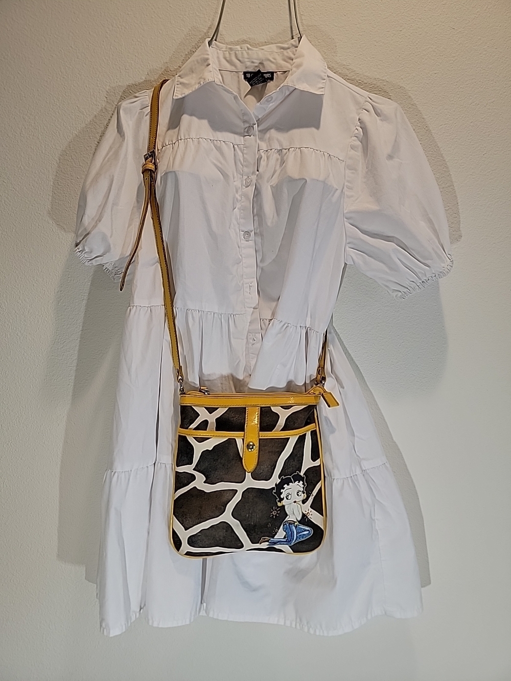 Betty Boop Giraffe-Print Crossbody Bag in Yellow Trim